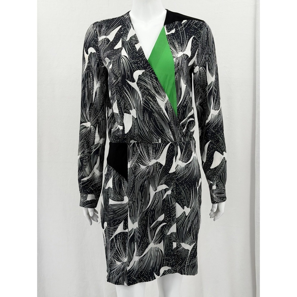 Diane Von Furstenberg Dress Womens 6 Black Magnolia Faux Wrap Silk Long Sleeve